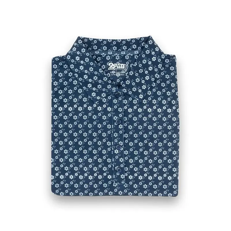 2Putt Blue Floral Sleeveless Golf Polo – Women’S Design 1