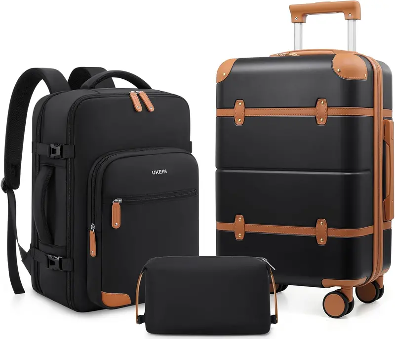3-Piece Expandable Pc Hardshell Luggage Set: Tsa-Secure 20" Carry-On + Matching Suitcases With Travel Backpack 1