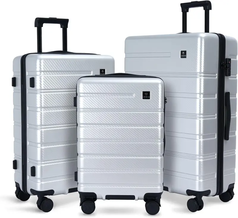 3-Piece Pc Hardside Luggage Set – Quiet Spinner Wheels, Tsa Locks & Scratch-Resistant Finish – Silver Diagonal Stripe Design 1