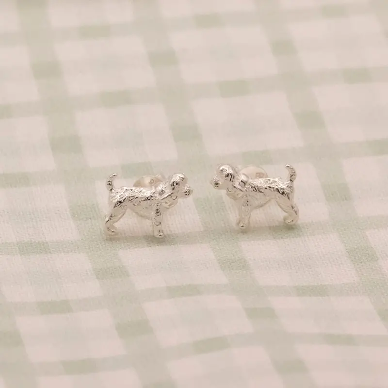 3D Cockapoo Sterling Silver Stud Earrings 1
