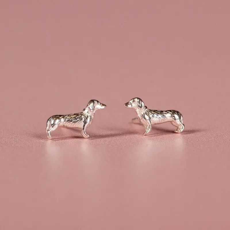 3D Dachshund Sterling Silver Stud Earrings 1