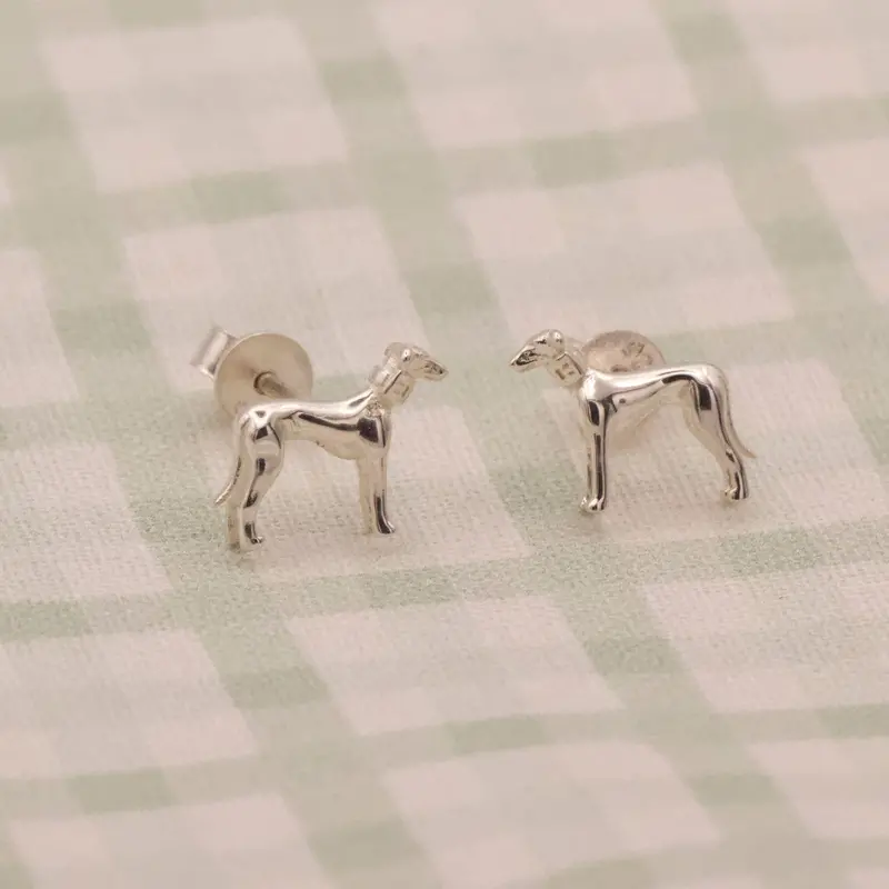 3D Greyhound Sterling Silver Stud Earrings 1