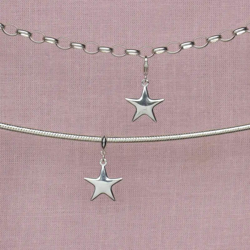 3D Puffy Star Charm In Sterling Silver 1