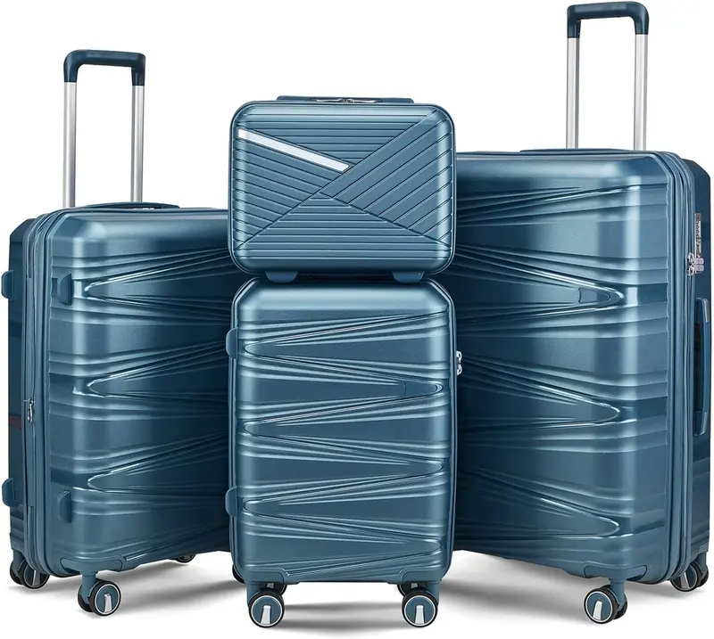 4-Piece Peacock Blue Expandable Hardshell Luggage Set 1