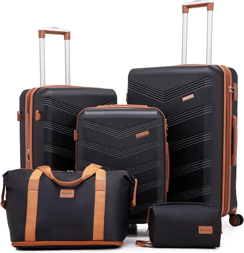 5-Piece Expandable Hard-Shell Luggage Set With Spinner Wheels – Tsa-Lock Carry-On (22") & Matching Checked Sizes – Lightweight Black Travel Suitcases 1