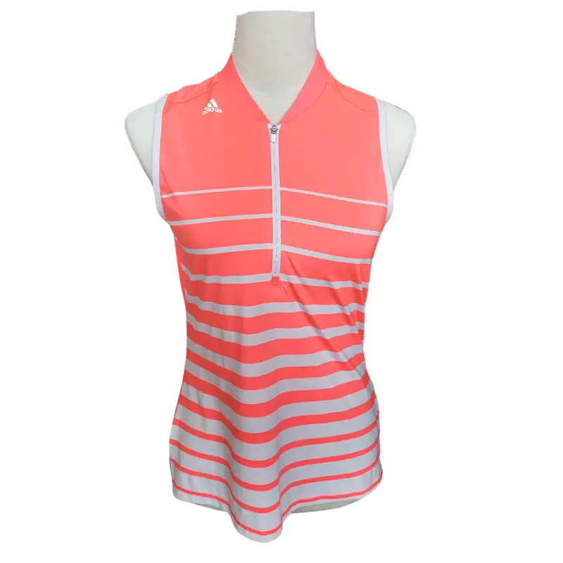 Adidas Coral-And-White Striped Sleeveless Golf Top – Size S 1