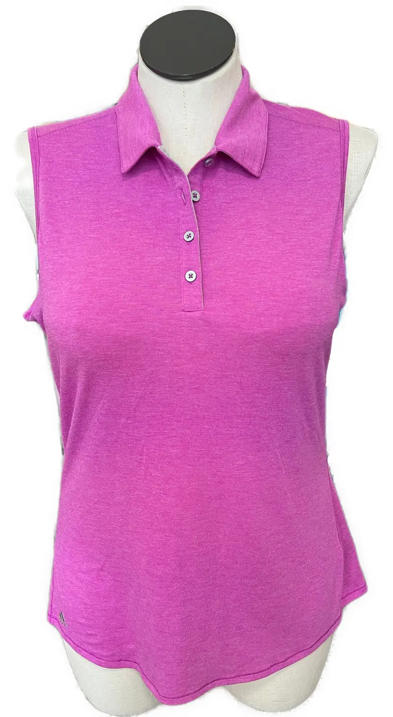 Adidas Fuchsia Heather Sleeveless Golf Polo – Soft Knit, Women’S Xl 1