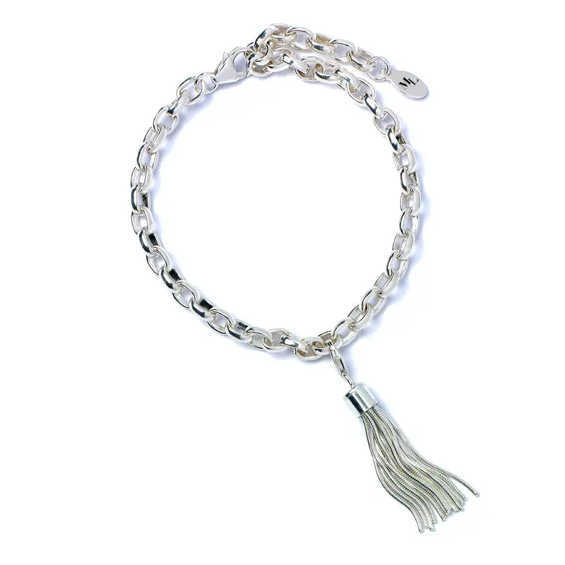 Adjustable Sterling Silver Bracelet With Delicate Tassel Detail 1
