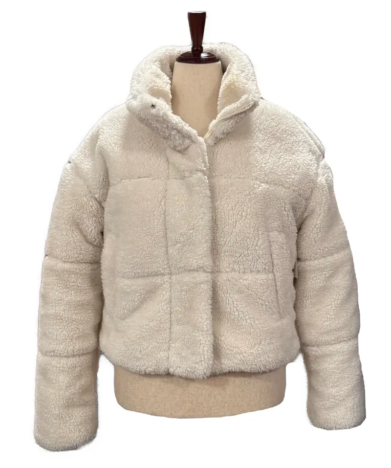 Alo Women'S Ivory Sherpa-Lined Stage Puffer Jacket - Size M 1