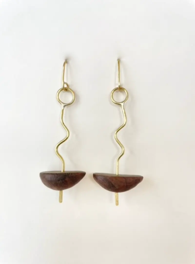 Alpa Sheth Studio Walnut & Brass Semicircular Earrings 1
