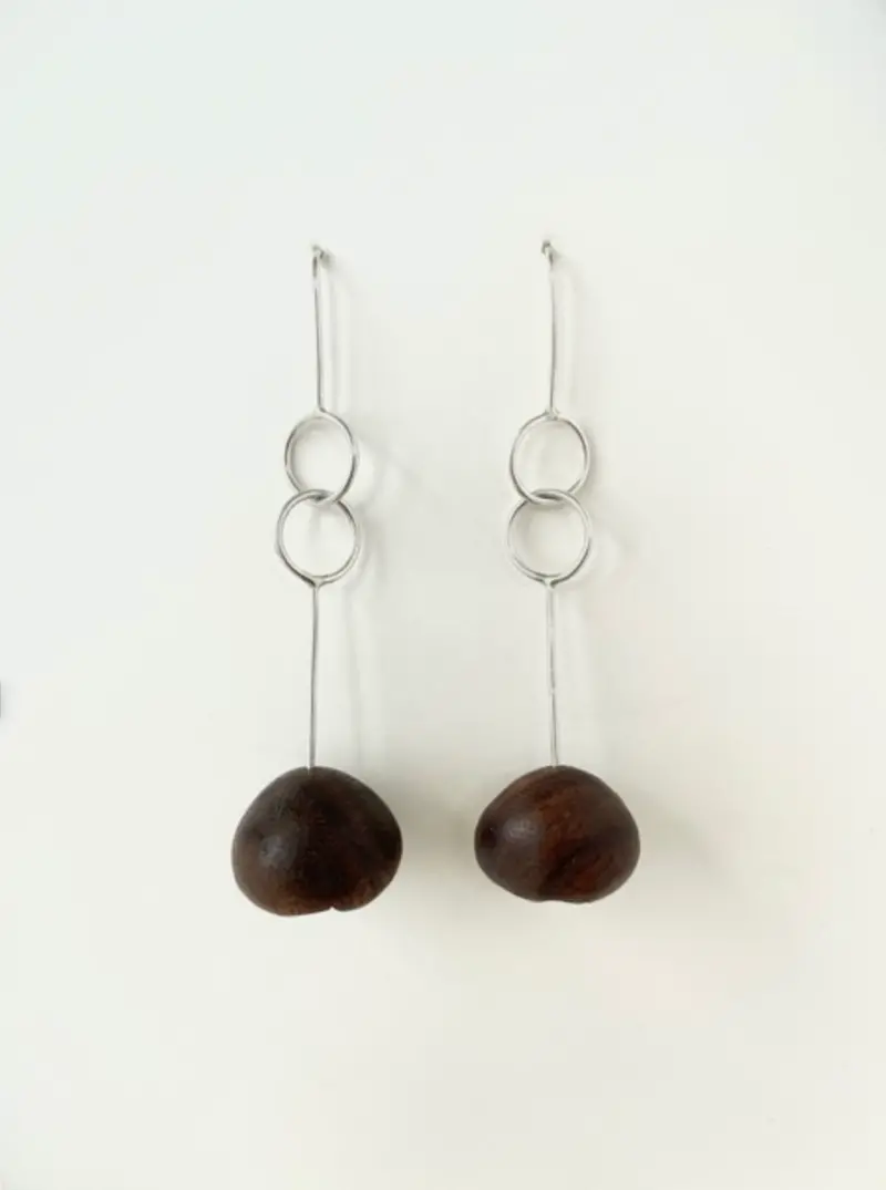 Alpa Sheth Studio Walnut & Sterling Silver Round Earrings 1