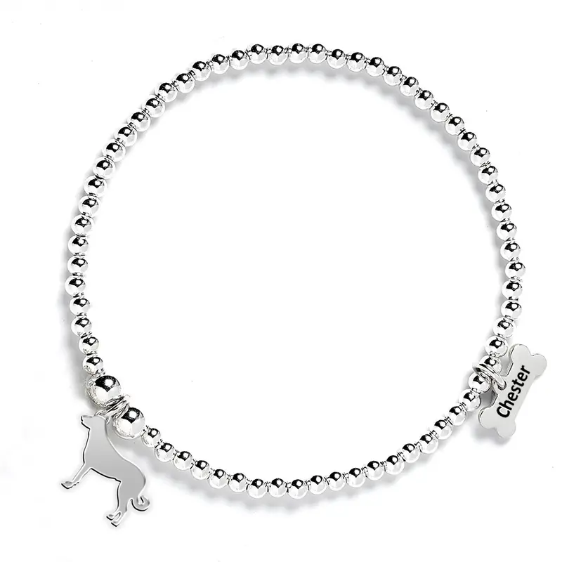Anatolian Shepherd Silver Beaded Bracelet – Personalised Silhouette 1