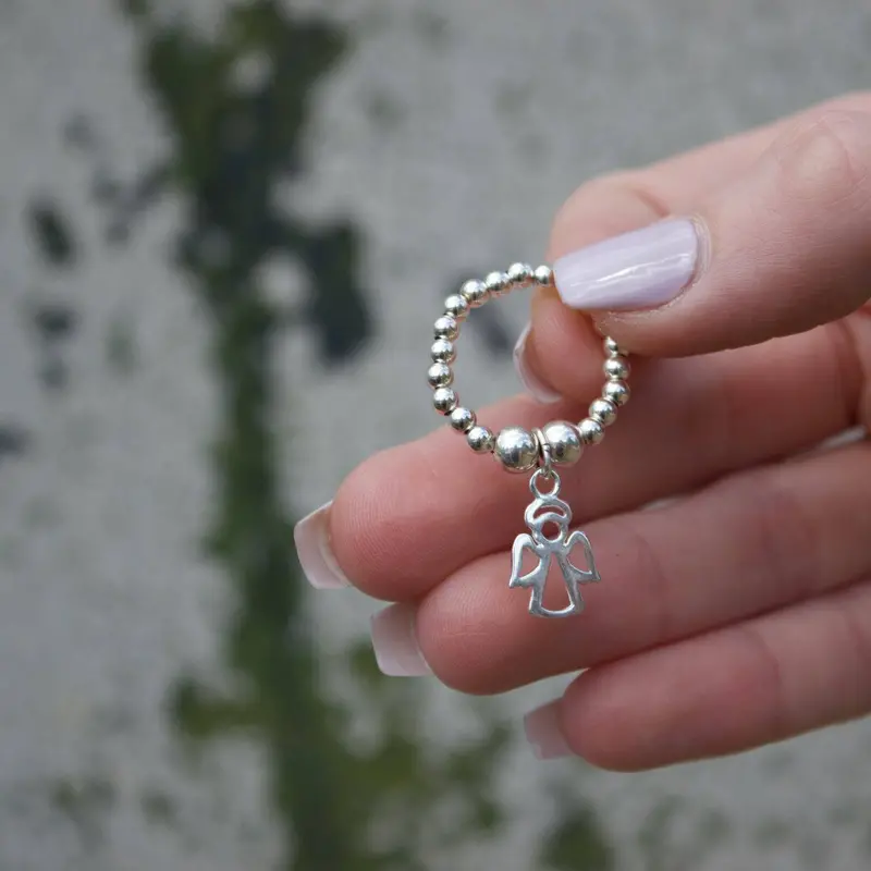 Angel Charm Silver Ball Bead Ring 1