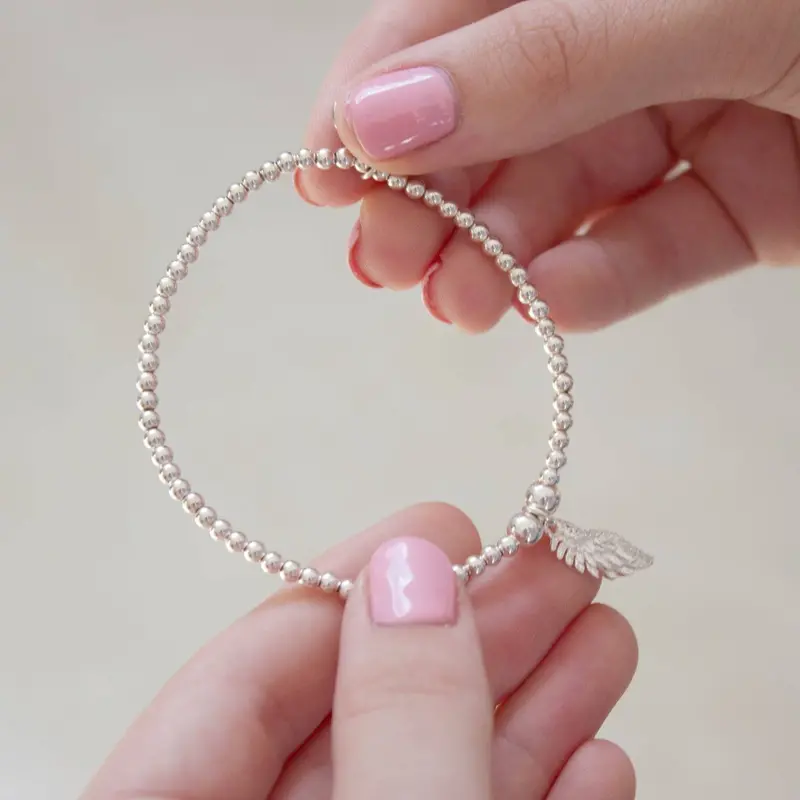 Angel Wing Charm Silver Bead Bracelet 1