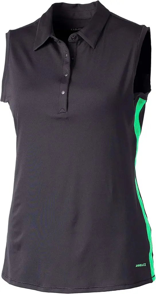 Annika By Cutter & Buck Black Sleeveless Polo – Green Trim Detail 1