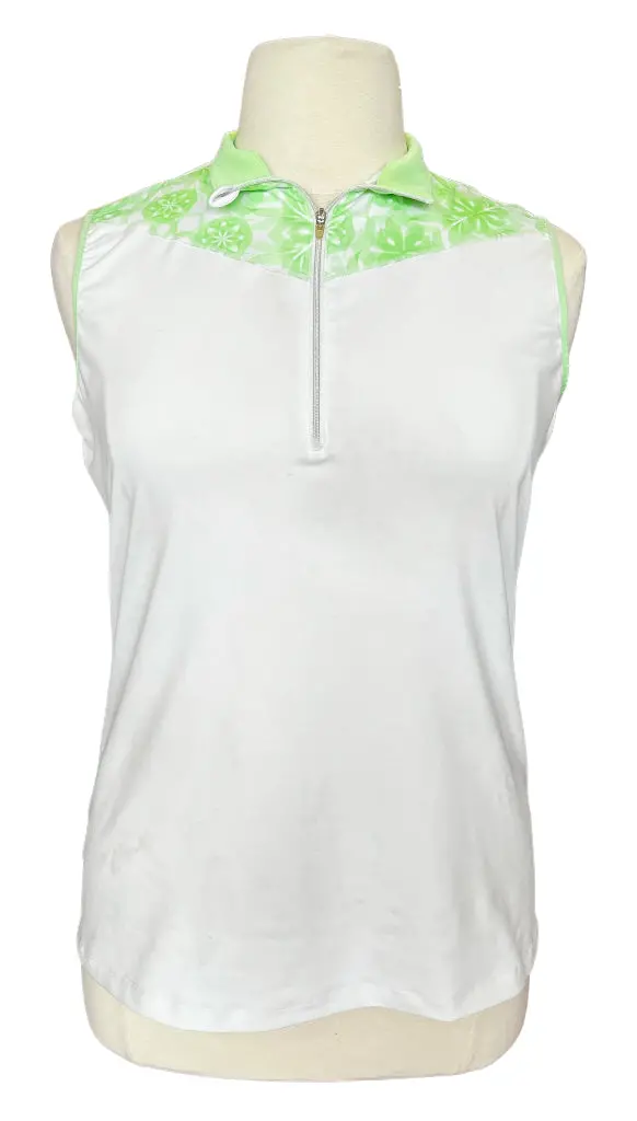 Annika By Cutter & Buck Lime Green 1/4-Zip Sleeveless Polo – Size Xl 1