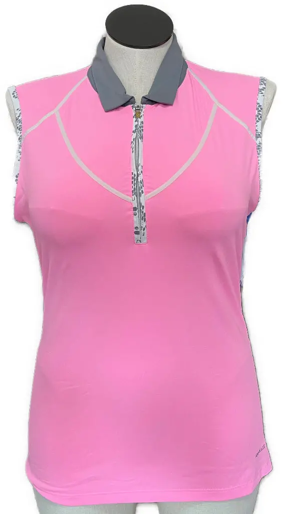Annika By Cutter & Buck Pink Sleeveless Golf Polo With Gray And White Trim – Size L 1