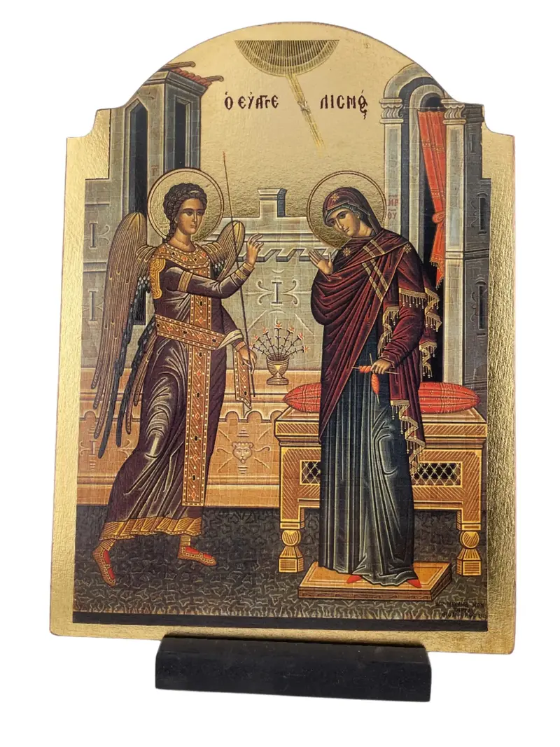 Annunciation Icon Plaque: Archangel Michael And The Virgin Mary In Traditional Byzantine Style 1