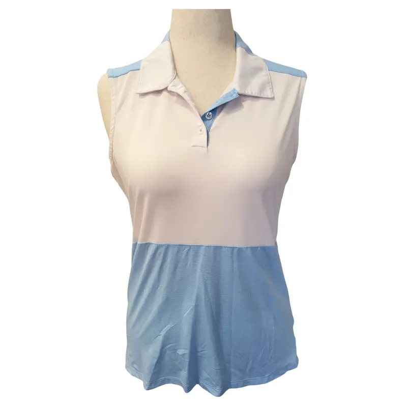 Antigua Colorblock Sleeveless Golf Polo (White & Light Blue) – Size L 1