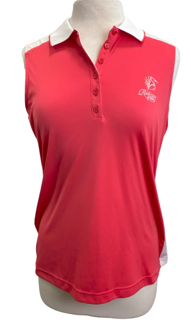 Antigua Coral And White Logo-Emblazoned Sleeveless Golf Polo – Size L 1