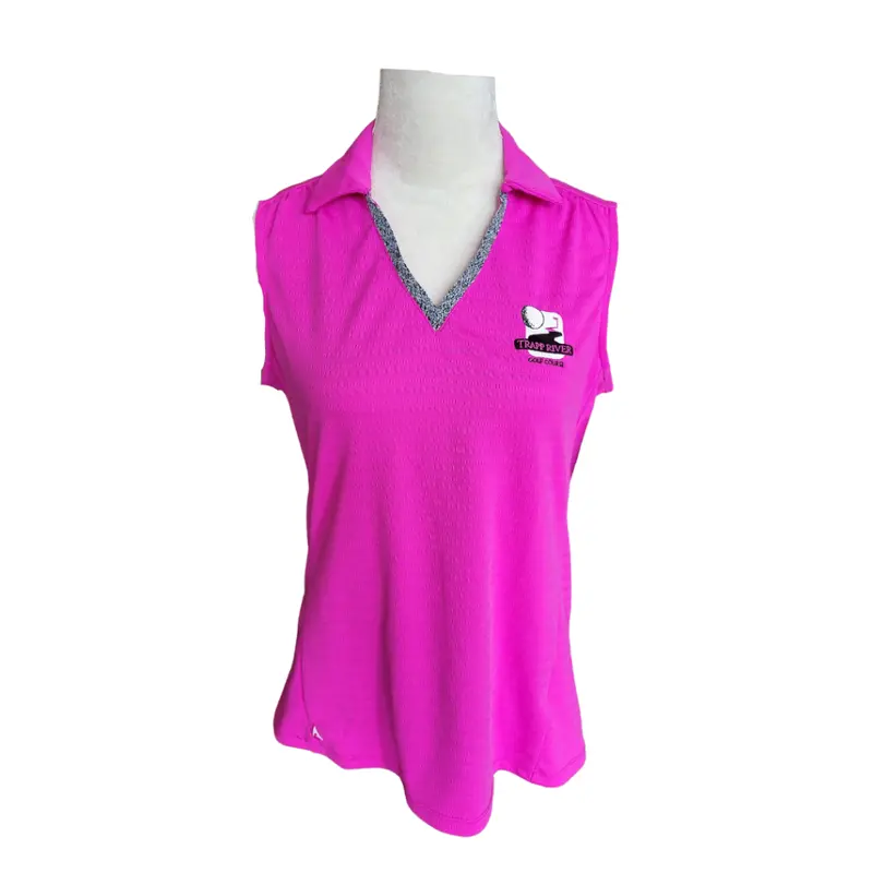 Antigua Hot Pink V-Neck Knit Polo With Embroidered Logo – Size M 1