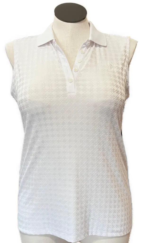 Antigua Women’S Textured White Sleeveless Golf Polo With Embroidered Logo – Size L 1