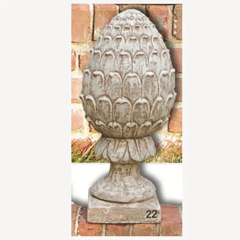 Artichoke Garden Finial – Architectural Cement Lawn Accent On Square Base, 21"H × 7"W 1