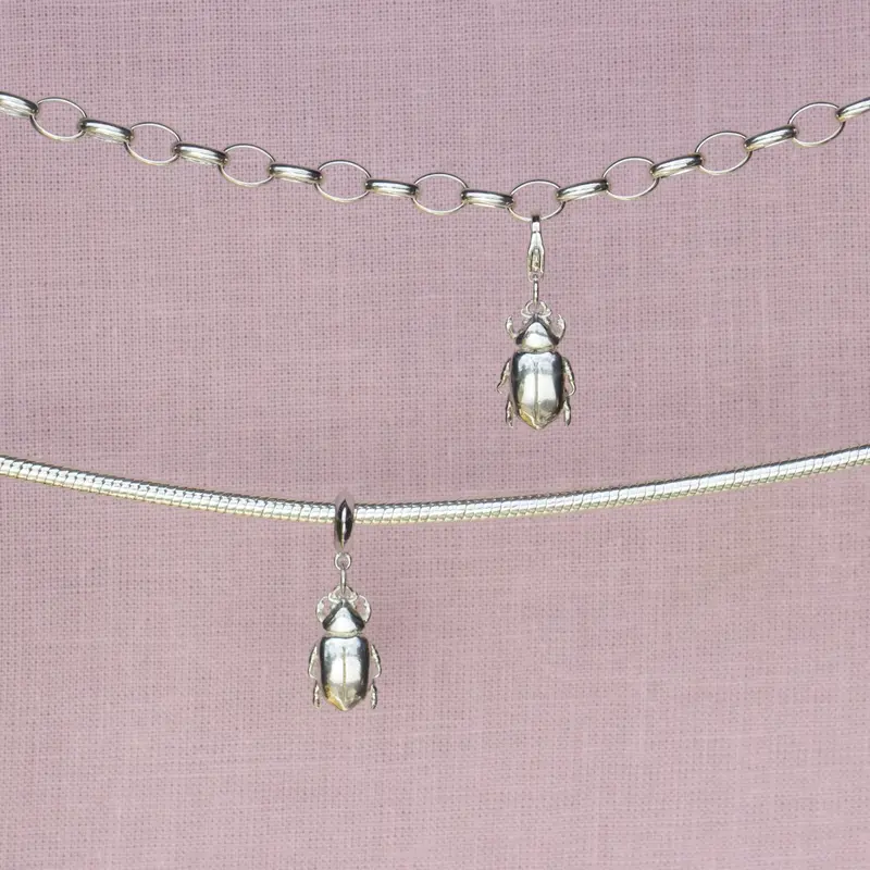 Artisanal Beetle Charm Pendant In Sterling Silver 1