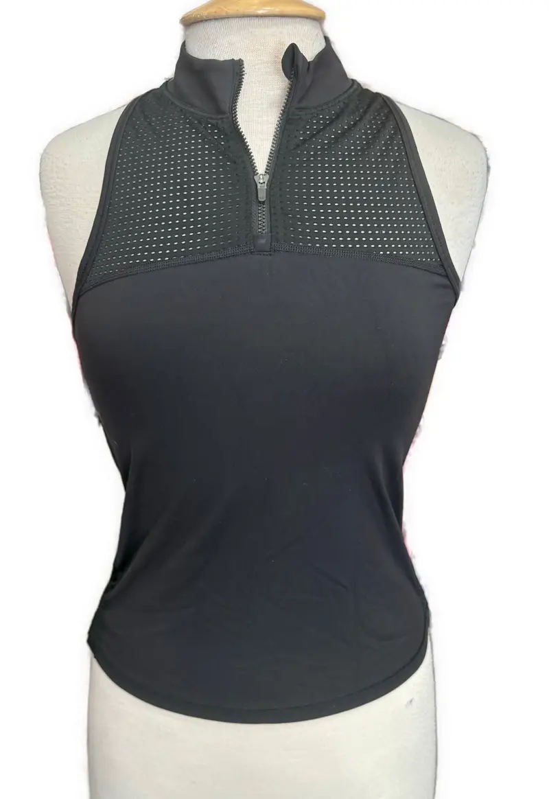 Athleta Black Mesh Cropped Zip-Front Tank Top – Size S 1