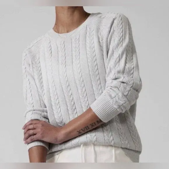 Athleta Crossroads Cable-Knit Sweater – Ivory Metallic, Size S – $149 1