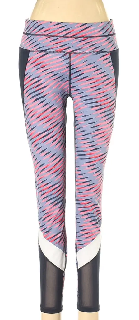 Athleta Women'S Gray, Navy & Pink Patterned Performance Tights – Size M 1