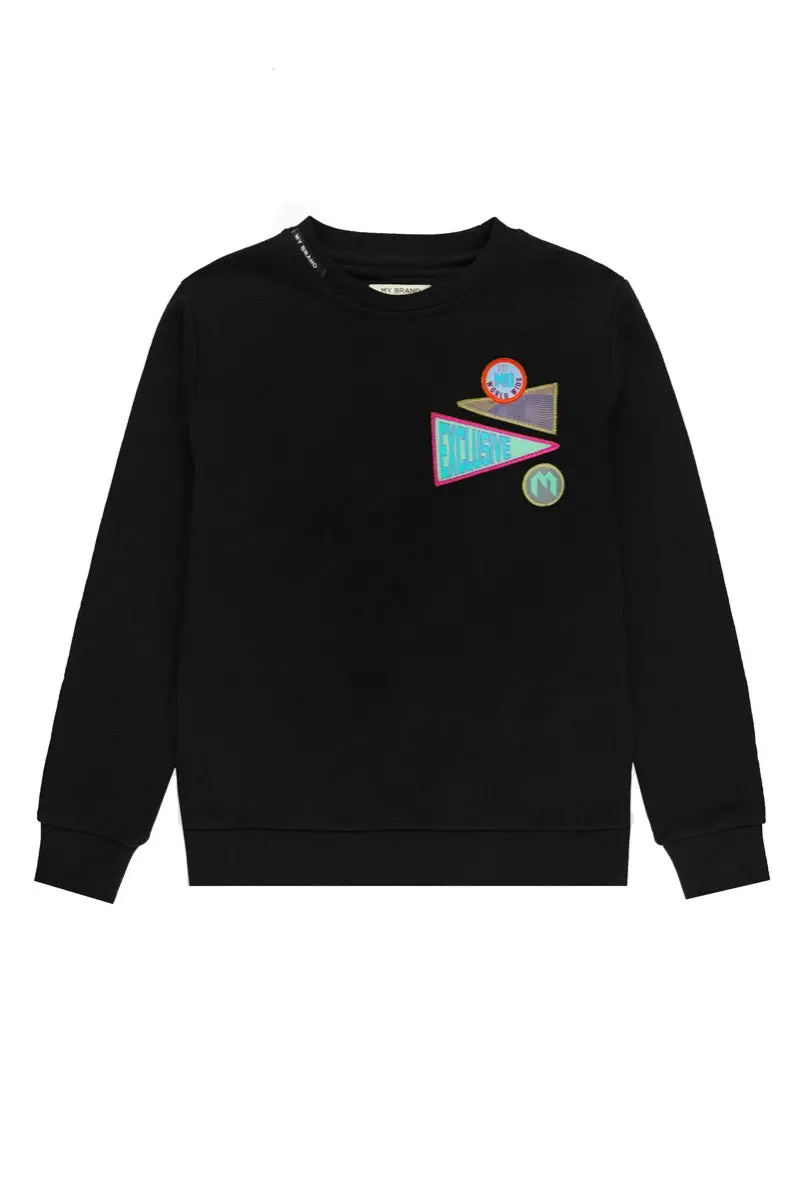 Badges-Embellished Sweater In Black 1