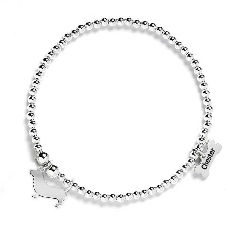 Basset Bleu De Gascogne Silver Ball Bead Bracelet – Custom Engraved 1