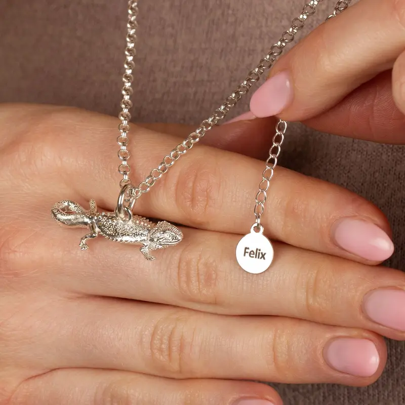 Bearded Dragon Silver Necklace - Unique Oversized Reptile-Themed Pendant 1