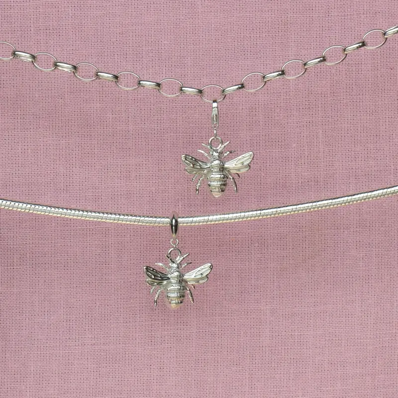 Bee Charm Pendant – Hand-Polished Sterling Silver Accent 1