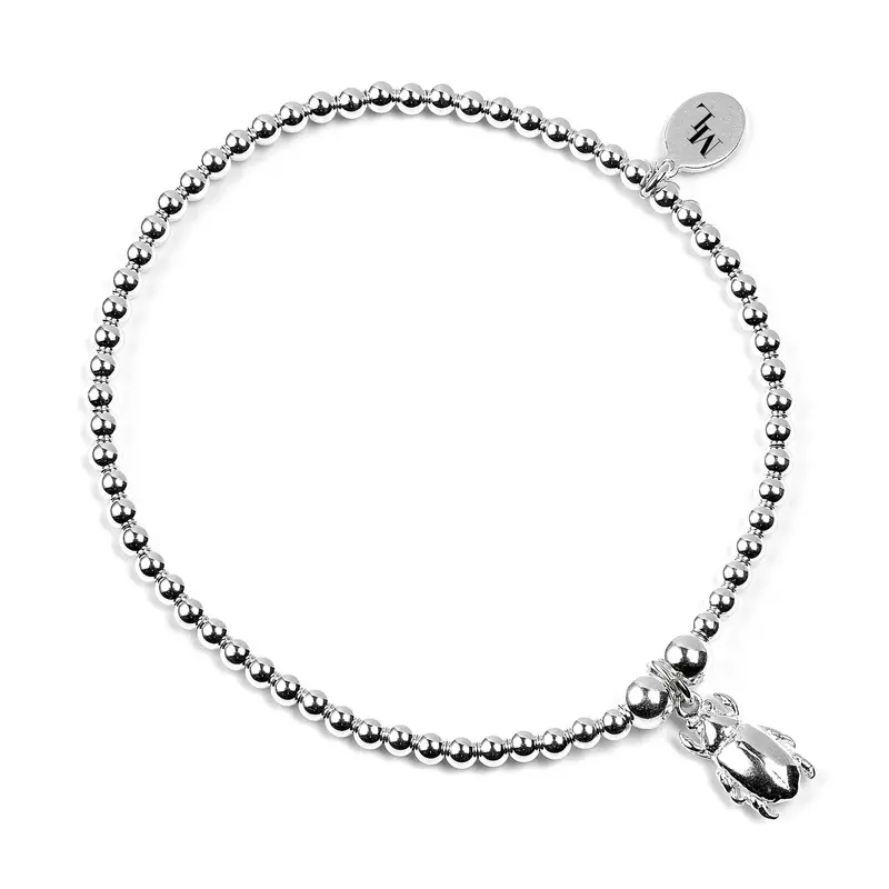 Beetle Charm Bracelet – Sterling Silver Ball Bead Accent 1
