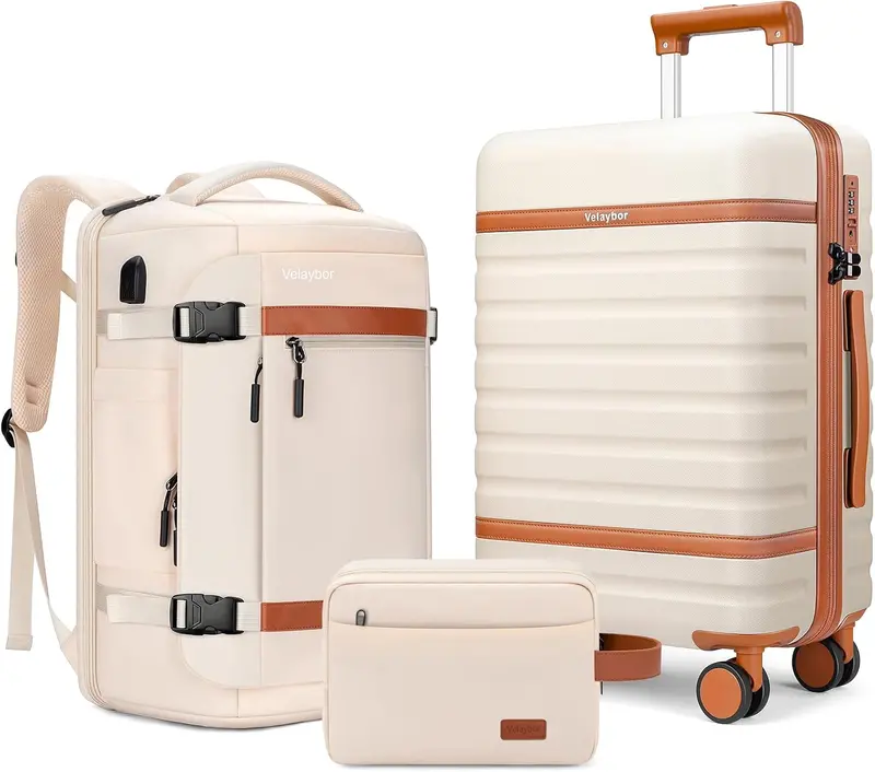 Beige 3-Piece Pc Hardside Luggage Set – Lightweight Spinner Suitcases With Tsa Lock, Ykk Zippers & Smooth Rolling Wheels 1