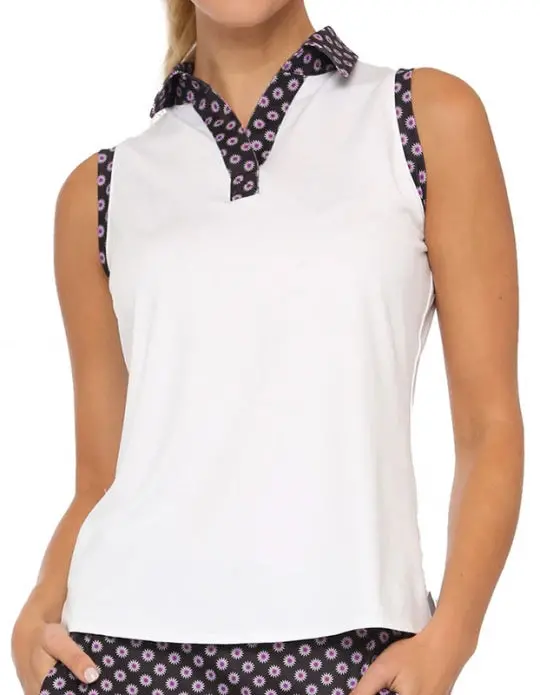 Belyn Key Action Sleeveless Golf Polo – Chalk & Orchid 1