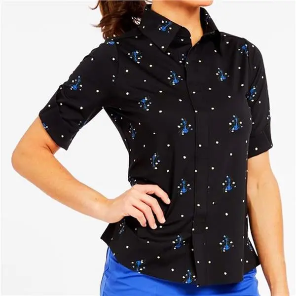 Belyn Key Black Patterned Half-Sleeve Top – Modern Athleisure Look (Size M) 1