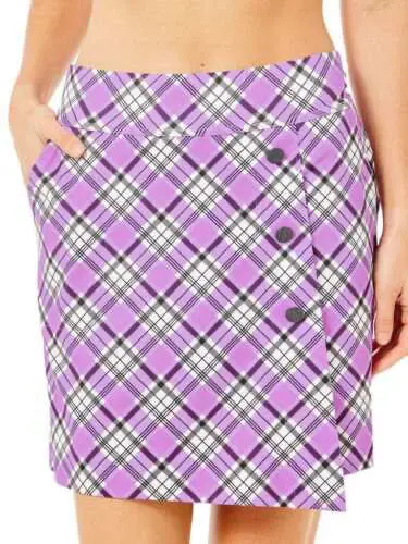 Belyn Key Button-Front Malibu Pink Plaid Skort – $116 1