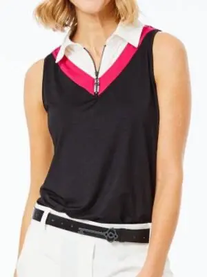 Belyn Key Chevron Sleeveless Polo – Onyx & Raspberry, Xxs 1