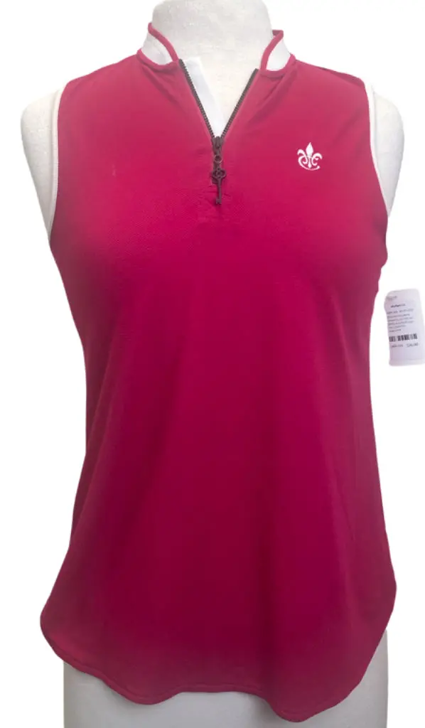 Belyn Key Raspberry Sleeveless Polo With White Trim & Logo – Size S 1