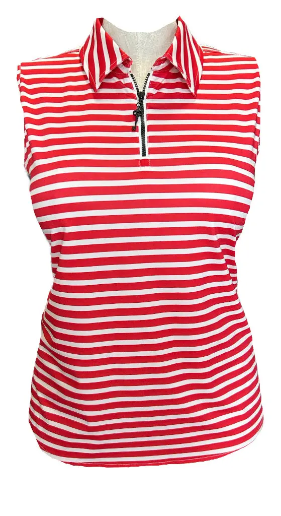Belyn Key Scarlet Stripe Zip Sleeveless Golf Top – Bold Athletic Look, Size Xl, $112 1