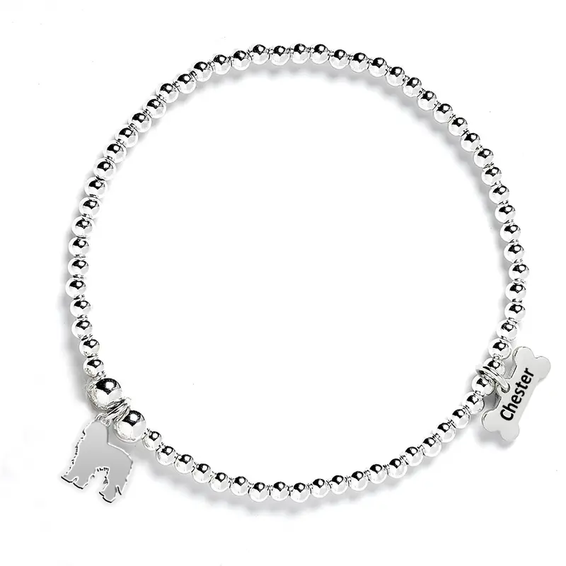 Bergamasco Shepherd Silver Beaded Bracelet – Personalised Silhouette 1