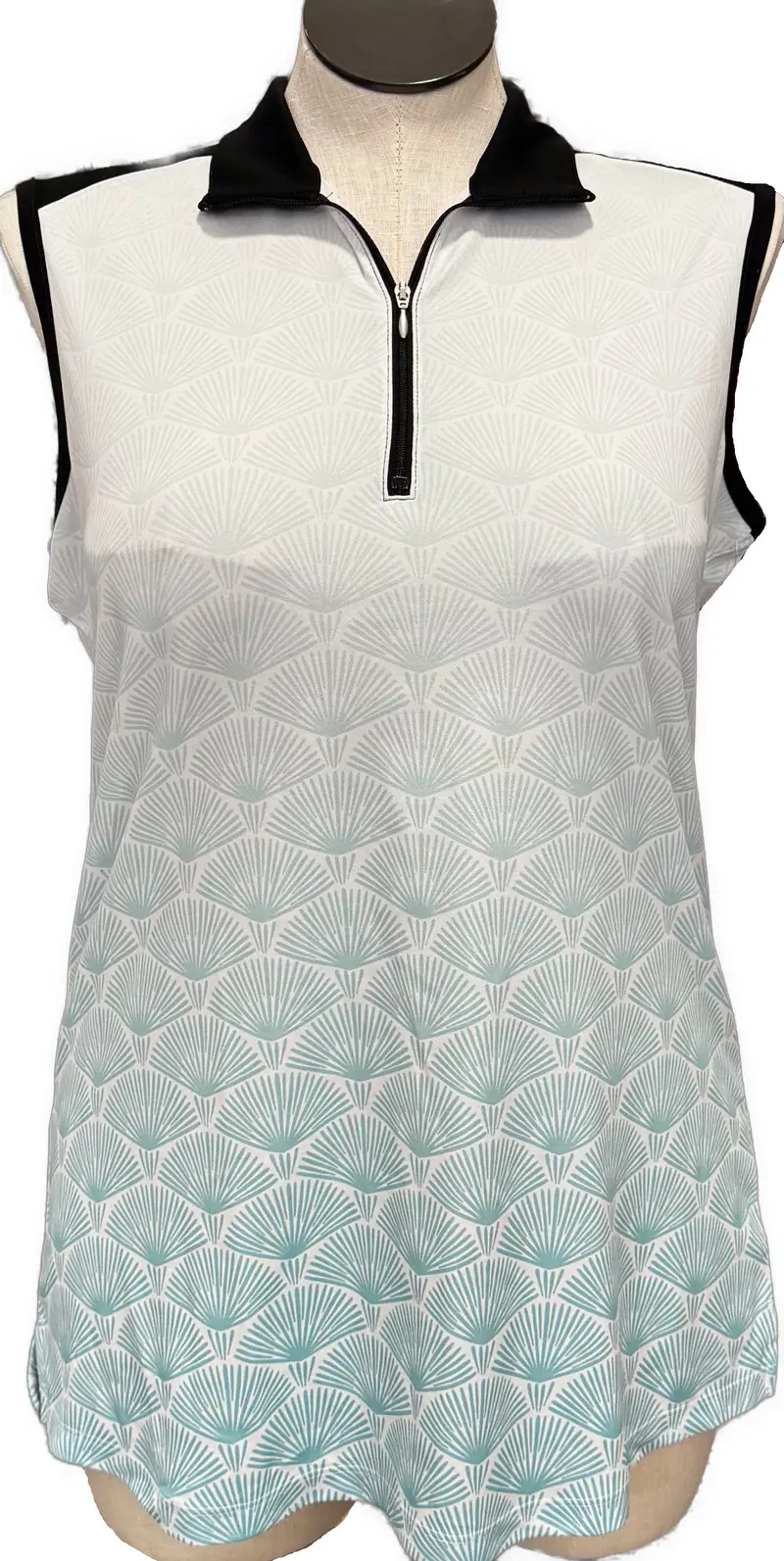 Bermuda Sands Ombré Teal Fan-Print Sleeveless Women'S Golf Top – Size Xl 1