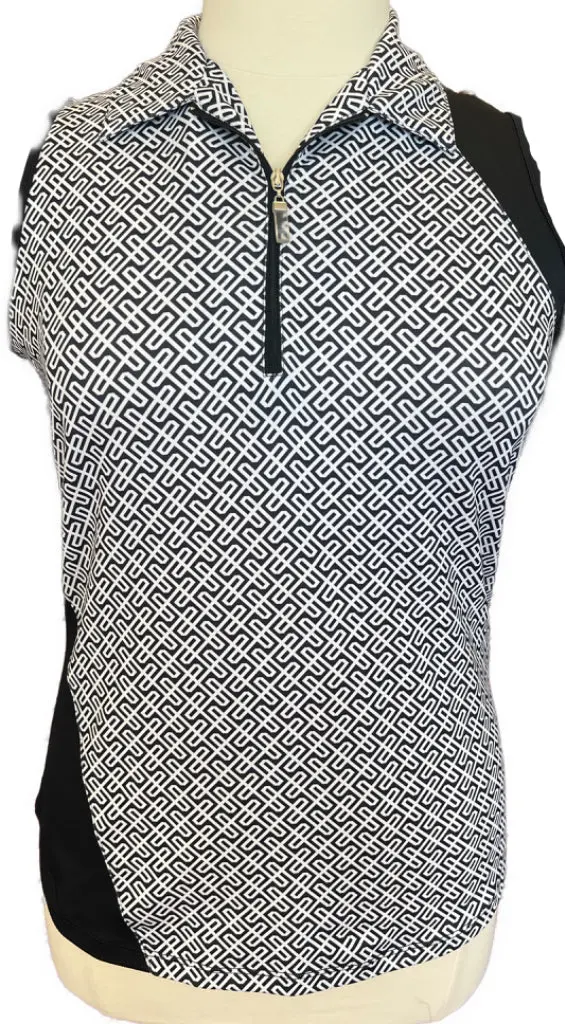 Bette & Court Black-And-White Geometric Golf Top – Sleeveless Silhouette, Size L 1