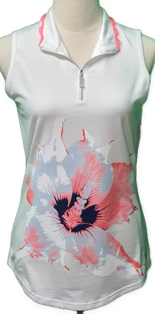 Bette & Court Floral-Print Sleeveless White Polo – Size S 1