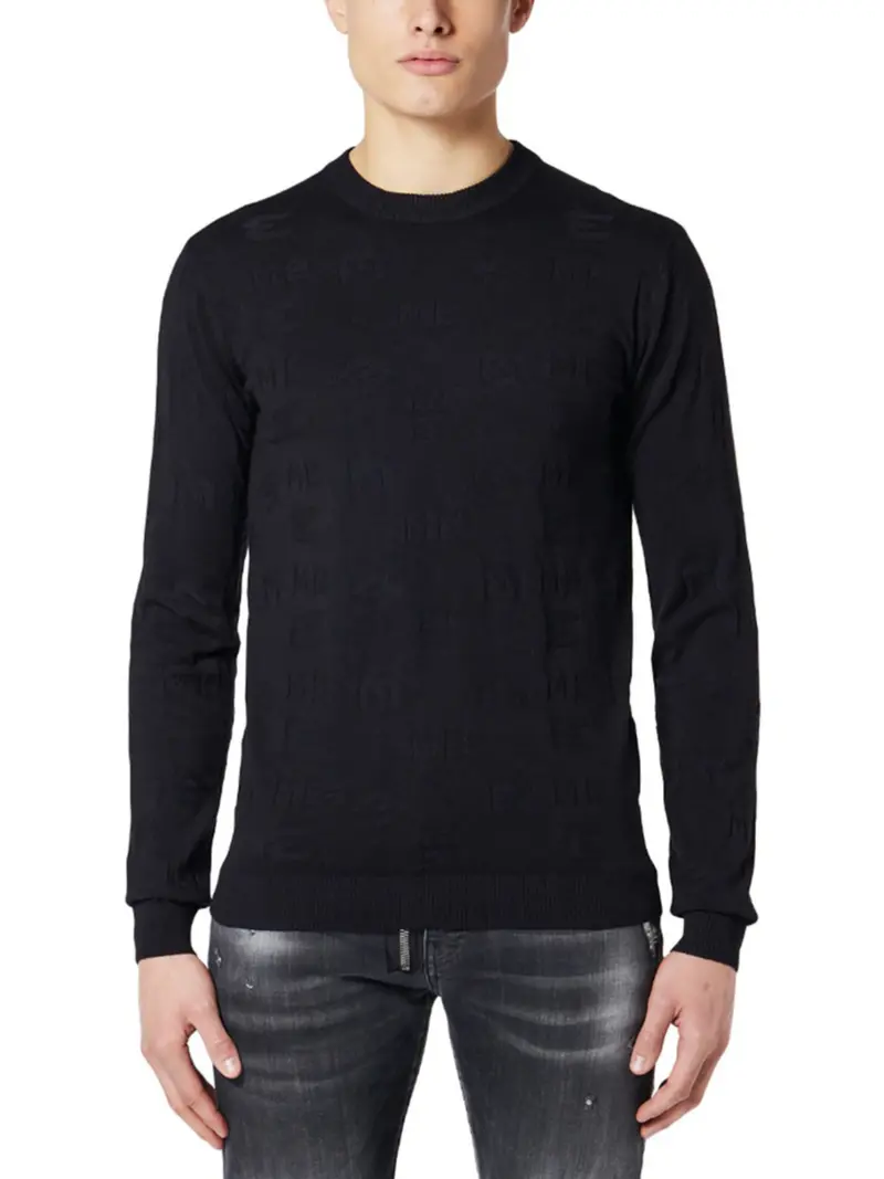 Black Structured Pattern Knit Sweater 1
