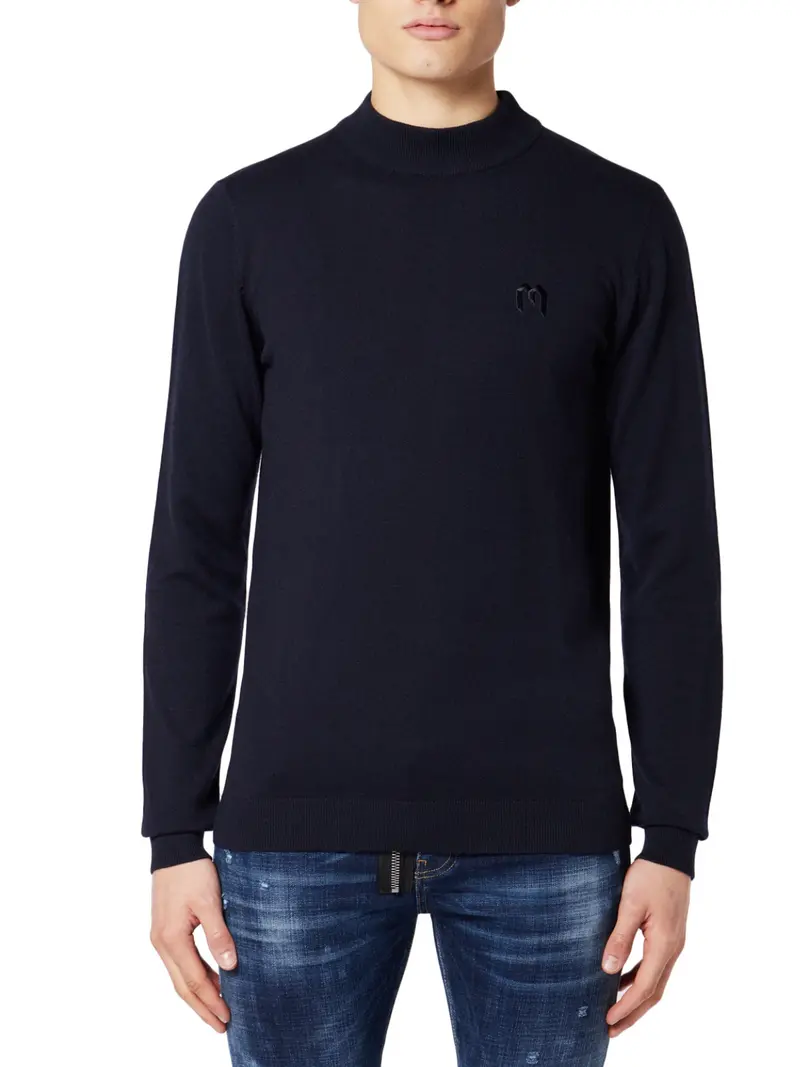 Blue Mock Neck Knit Sweater 1