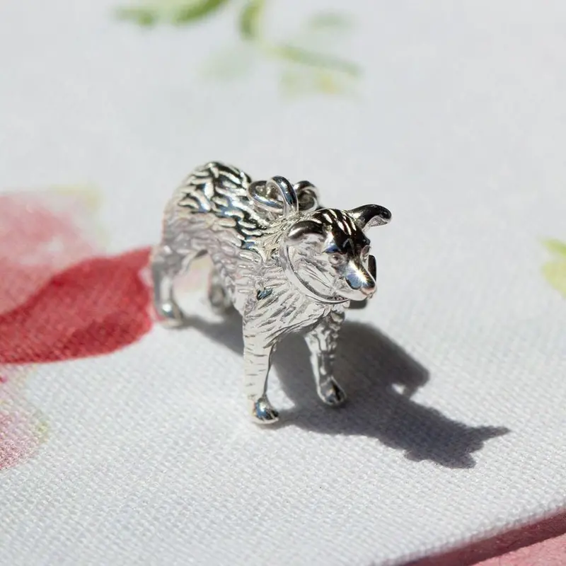 Border Collie Animal Charm In Fine Silver 1